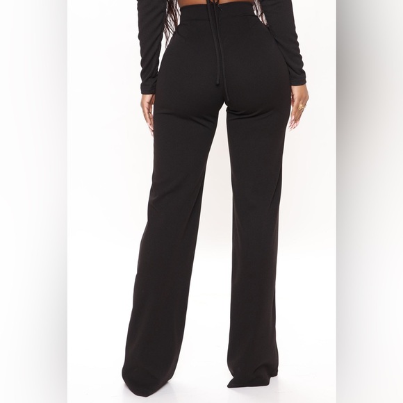 Fashion Nova Black High Waisted Wide Leg Pants | Lace-Up Back - Picture 3 of 3